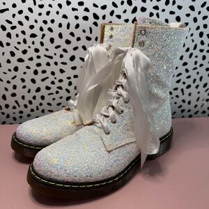 White Kawaii Iridescent Glitter Dr. Marten Style Boots. Size US 7. Worn once.